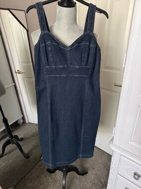 White House Black Market Dark Blue Denim Midi Sheath Dress